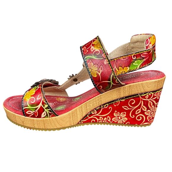 L’artiste By Springstep Quintero Red Floral Wedge Sandal Size 39 US 8.5 - Picture 4 of 10